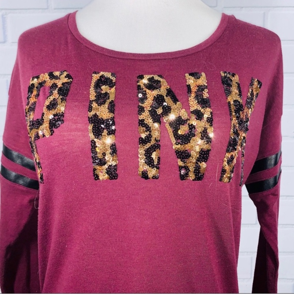 VS PINK Bling Leopard Long Sleeve Varsity Tee - XS